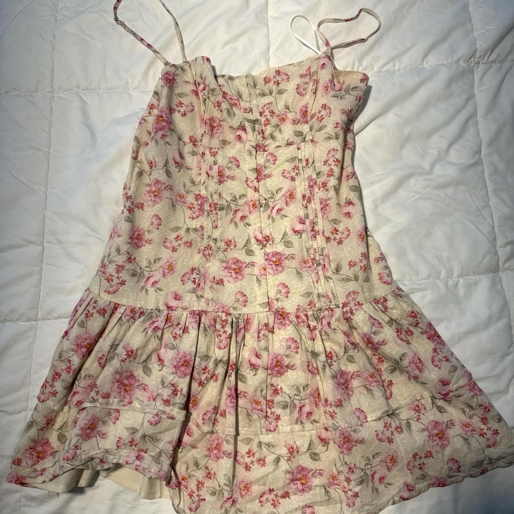 Cream and White Pleated Sundress with Spaghetti Straps